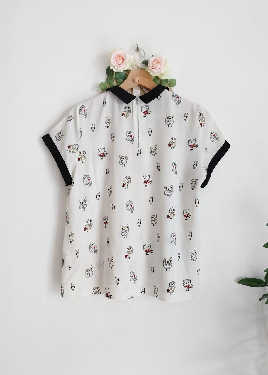 Blusa blanca roto con estampado de búhos YCOO Talla M – photo 11